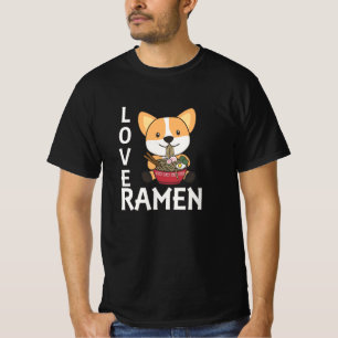 Kärlek Ramen Cute Corgi Kawaii Hundar Noodles T Shirt