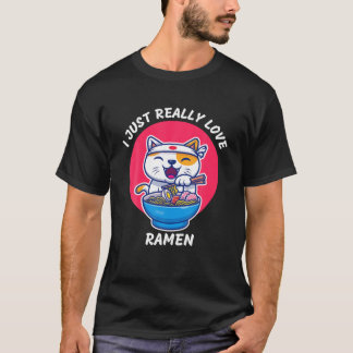 Kärlek Ramen Japanska Noodles Kawaii Anime Cat Gif T Shirt