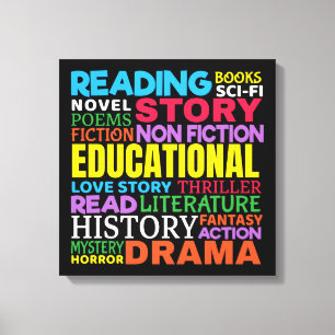 Kärlek Reading Bokar - Genre Ord Art Canvastryck