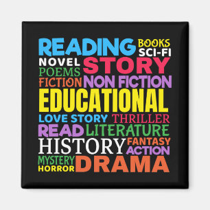 Kärlek Reading Bokar - Genre Ord Art Magnet