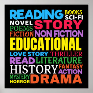 Kärlek Reading Bokar - Genre Ord Art Poster
