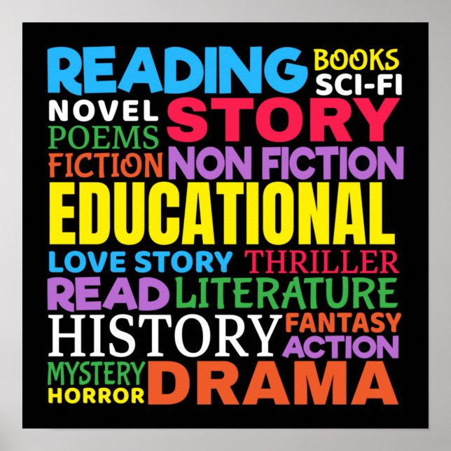 Kärlek Reading Bokar - Genre Ord Art Poster (Framsidan)