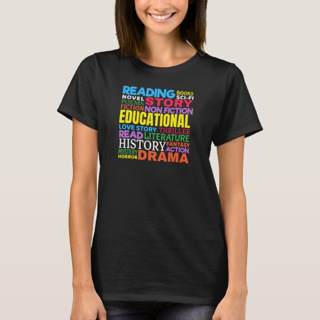 Kärlek Reading Bokar - Genre Ord Art T Shirt (Framsida)