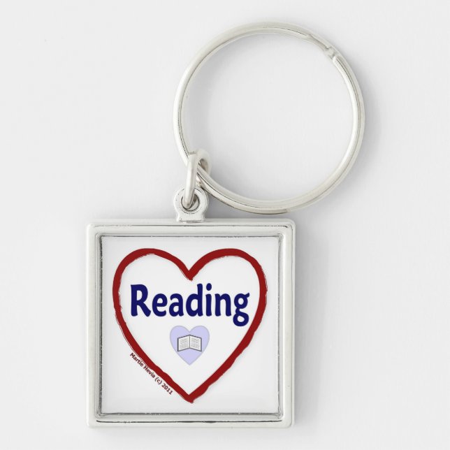Kärlek Reading Fyrkantig Silverfärgad Nyckelring (Framsidan)
