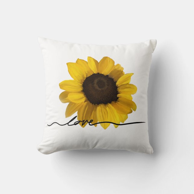 Kärlek realistiska solrosmålning i gult kudde (Framsida)