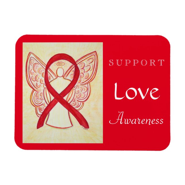 Kärlek Red Awareness Ribbon Angel Anpassningsbar M Magnet (Horisontell)