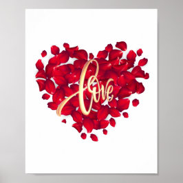Kärlek Red Färg Heart Shape Petals Poster