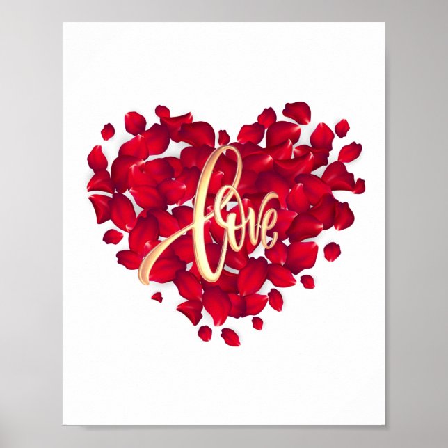 Kärlek Red Färg Heart Shape Petals Poster (Framsidan)