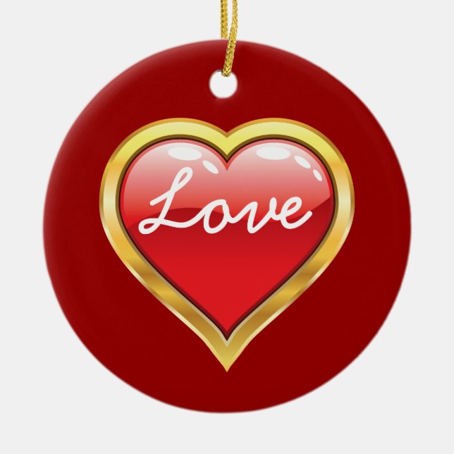 Kärlek Red Golden Heart Valentine Day ornament (Framsidan)