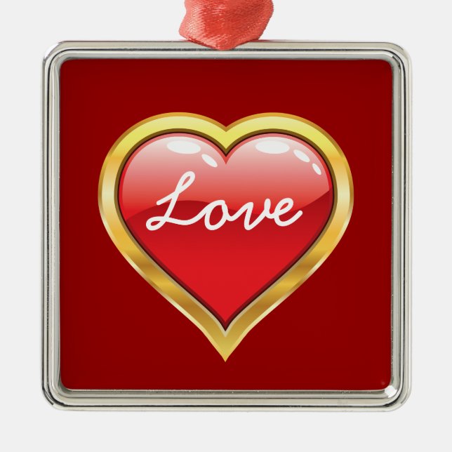 Kärlek Red Golden Heart Valentine Day ornament (Framsidan)