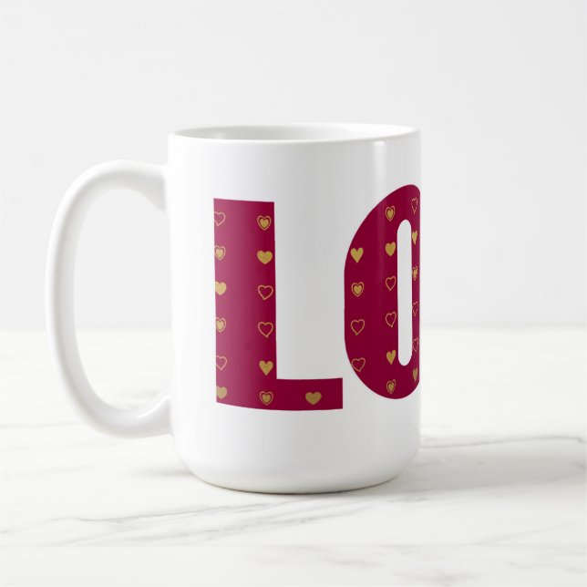 KÄRLEK Red Guld Hearts Valentine Couple Kaffemugg (Vänster)
