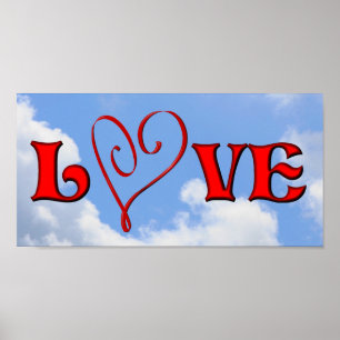 Kärlek Red Heart Blå himmel Poster