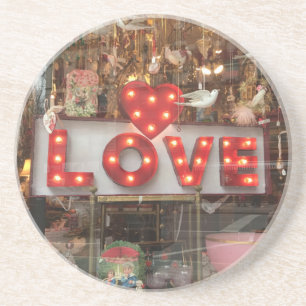KÄRLEK Red Heart Neon Valentine Day Reflektion Underlägg Sandsten