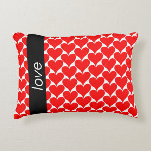 Kärlek Red Hearts Black White Mönster Prydnadskudde