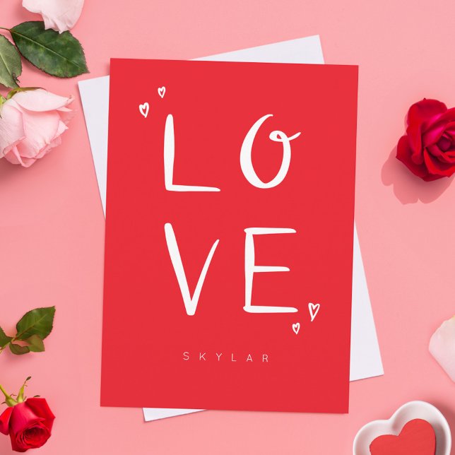 KÄRLEK Red Modern Calligraphy Valentine Helgkort (LOVE Red Modern Calligraphy Valentine Holiday Card)