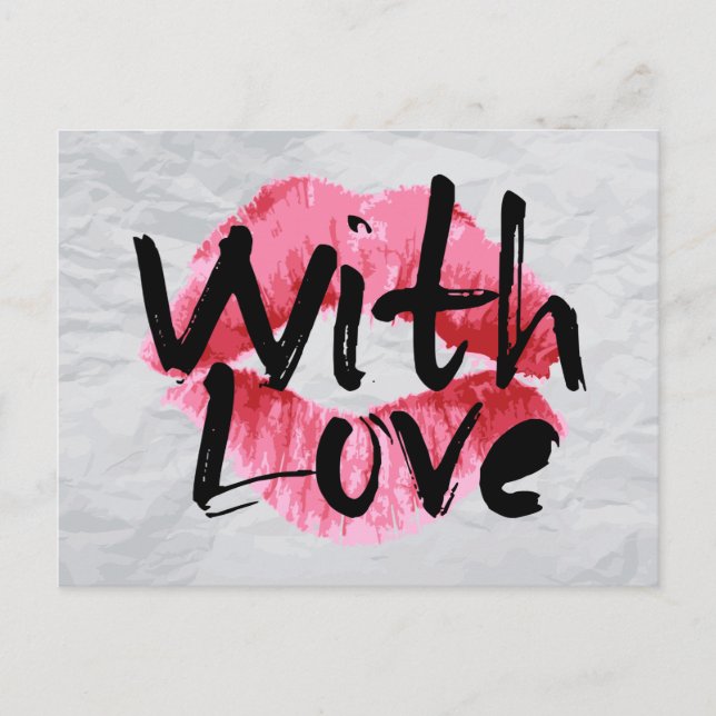 Kärlek Red Rosa Lipstick Kiss Bröllop Vykort (Framsida)