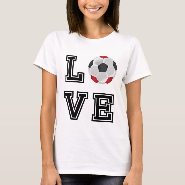 Kärlek Red Soccer - Black Brev T Shirt (Framsida)