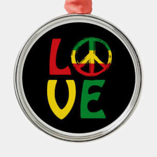 KÄRLEK Reggae med fredssymbol Julgransprydnad Metall