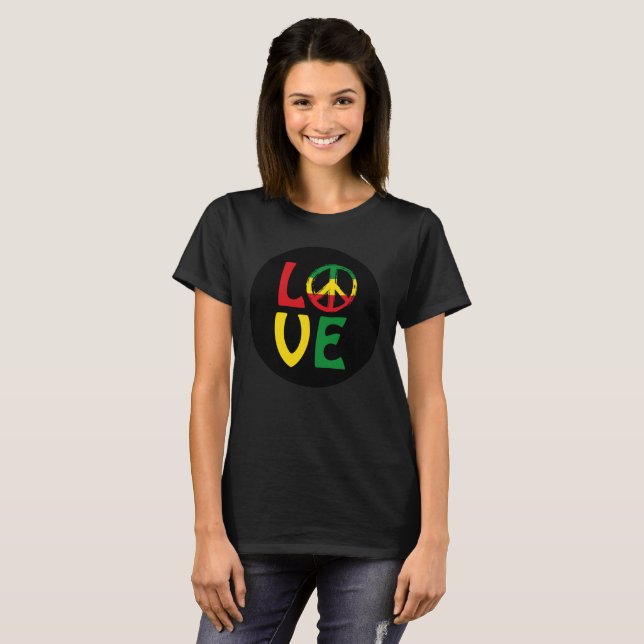 KÄRLEK Reggae med fredssymbol T Shirt (Hel framsida)