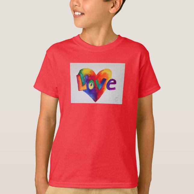 Kärlek Regnbåge Heart Art Inspirational Ord Shirts T-shirt (Framsida)