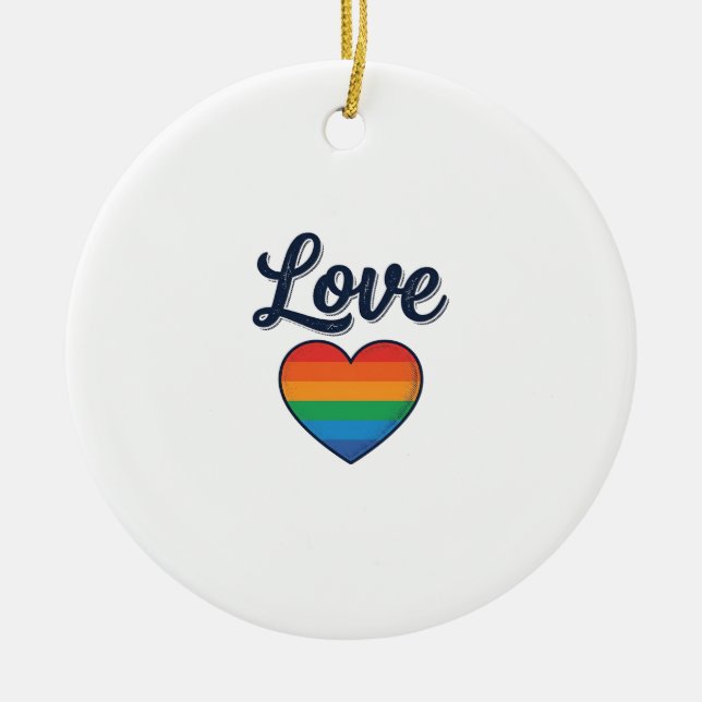 Kärlek Regnbåge Hjärta Pride Vektor T-Shirt Design Julgransprydnad Keramik (Framsidan)
