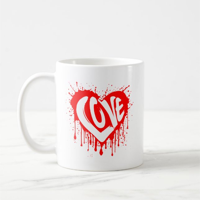 Kärlek Retro Red Heart Valentine White Text Kaffemugg (Vänster)