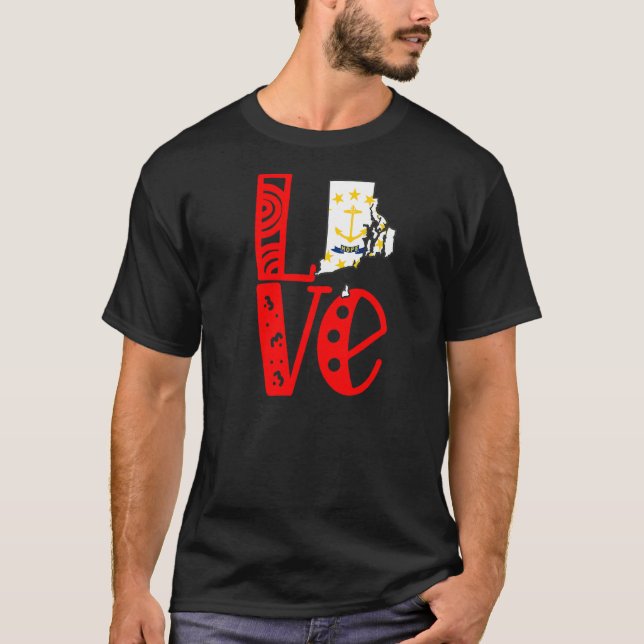 Kärlek Rhode island i block Brev T Shirt (Framsida)