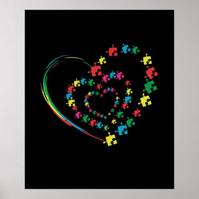Kärlek - "Ribbon Heart Puzzle Autism Awareness Gif Poster (Framsidan)