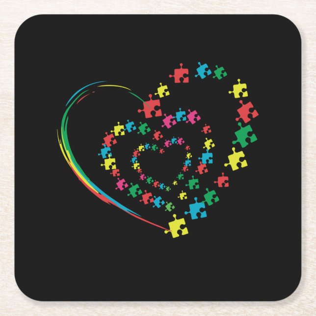 Kärlek - "Ribbon Heart Puzzle Autism Awareness Gif Underlägg Papper Kvadrat (Framsidan)
