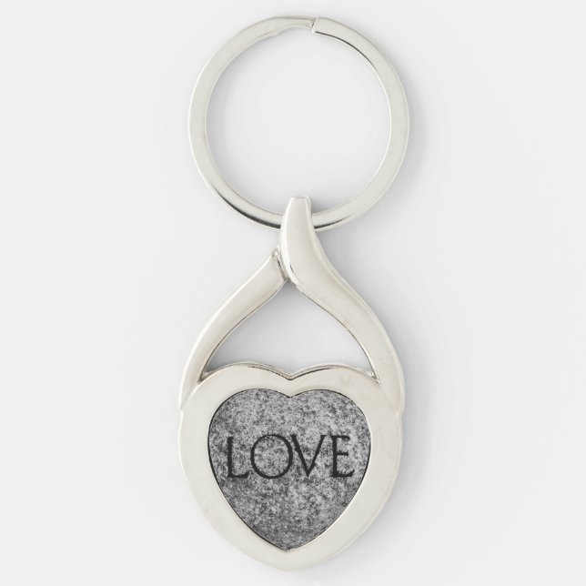 "Kärlek" ristad sten Twisted Heart Silverfärgad Nyckelring (Framsidan)