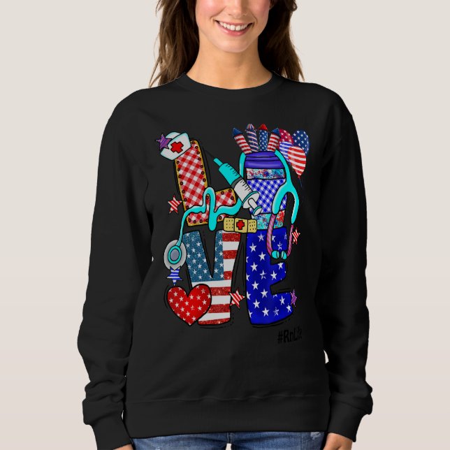 Kärlek Rn Life Stethoscope Fireworks USA flagga 4: T Shirt (Framsida)