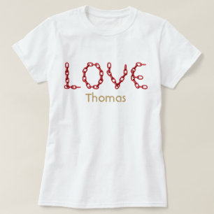 Kärlek Röda kedjan Brev Guld Namn, anpassad T Shirt