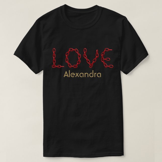 Kärlek Röda kedjan Brev Guld Personlig Namn T Shirt (Design framsida)