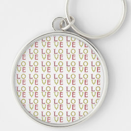 Kärlek, Röda och Gult Rund Silverfärgad Nyckelring