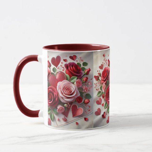 Kärlek  Röda rosor och hjärtan Alla hjärtans dag-m Mugg (Vänster)