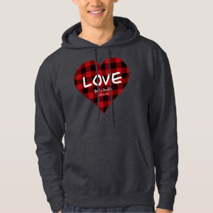 Kärlek, rödbuffel plaid mönster, valentin hoodie