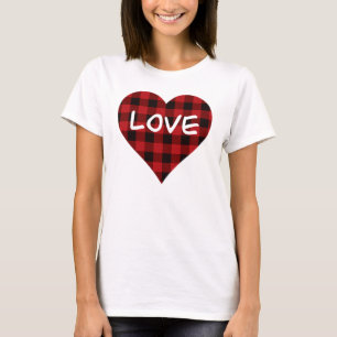 Kärlek, rödbuffel plaid mönster, valentinhjärta t shirt