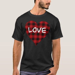 Kärlek, rödbuffel plaid mönster, valentinhjärta t shirt