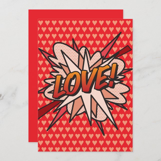 KÄRLEK Rollig Retro Serietidning Popkonst Inbjudningar (Fram/baksida)