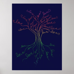 Kärlek Roots Livets träd Navy Rainbow Valentine's Poster