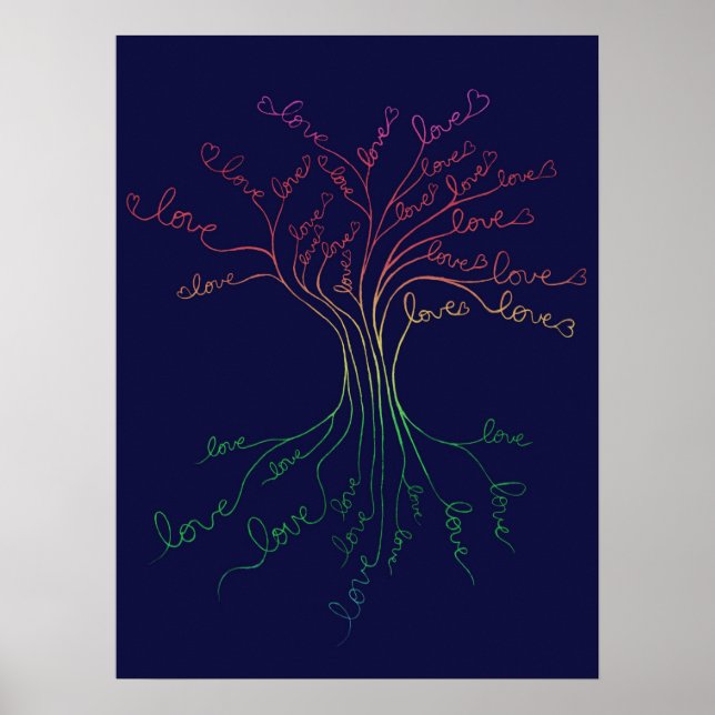 Kärlek Roots Livets träd Navy Rainbow Valentine's Poster (Framsidan)
