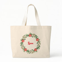 Kärlek Rosa Blommig & Granatäpple Stor Handväska