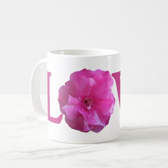 Kärlek Rosa Flower Coffee Mugg (Framsida vänster)