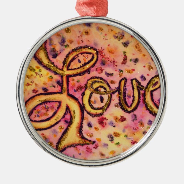 Kärlek Rosa Glamoröst Glitter Ordkonst Ornament (Framsidan)
