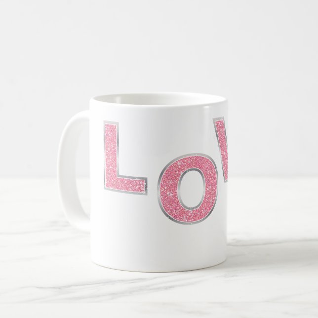 Kärlek Rosa Glitter Kaffemugg (Framsida vänster)
