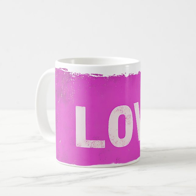 Kärlek Rosa Grunge Text Coffee Mugg (Framsida vänster)