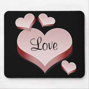 Kärlek Rosa Hearearts på Black Background Mousepad Musmatta