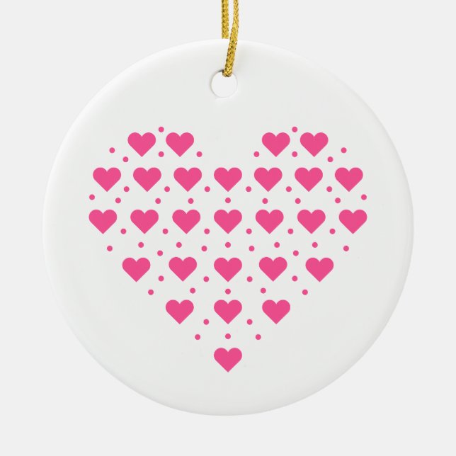 Kärlek rosa hjärtan julgransprydnad keramik (Framsidan)