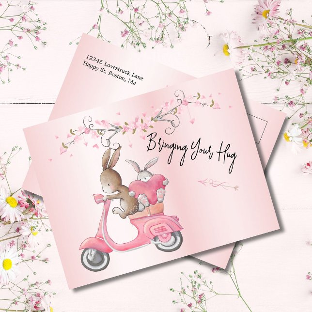 Kärlek Rosa Moped Hearts vykort (Skapare uppladdad)
