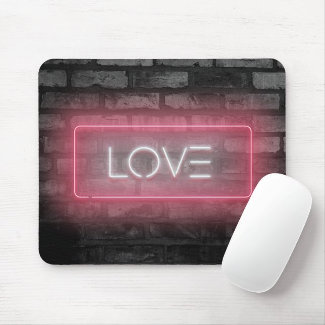 KÄRLEK Rosa Neon-signaturmusknapp Musmatta (Med mus)